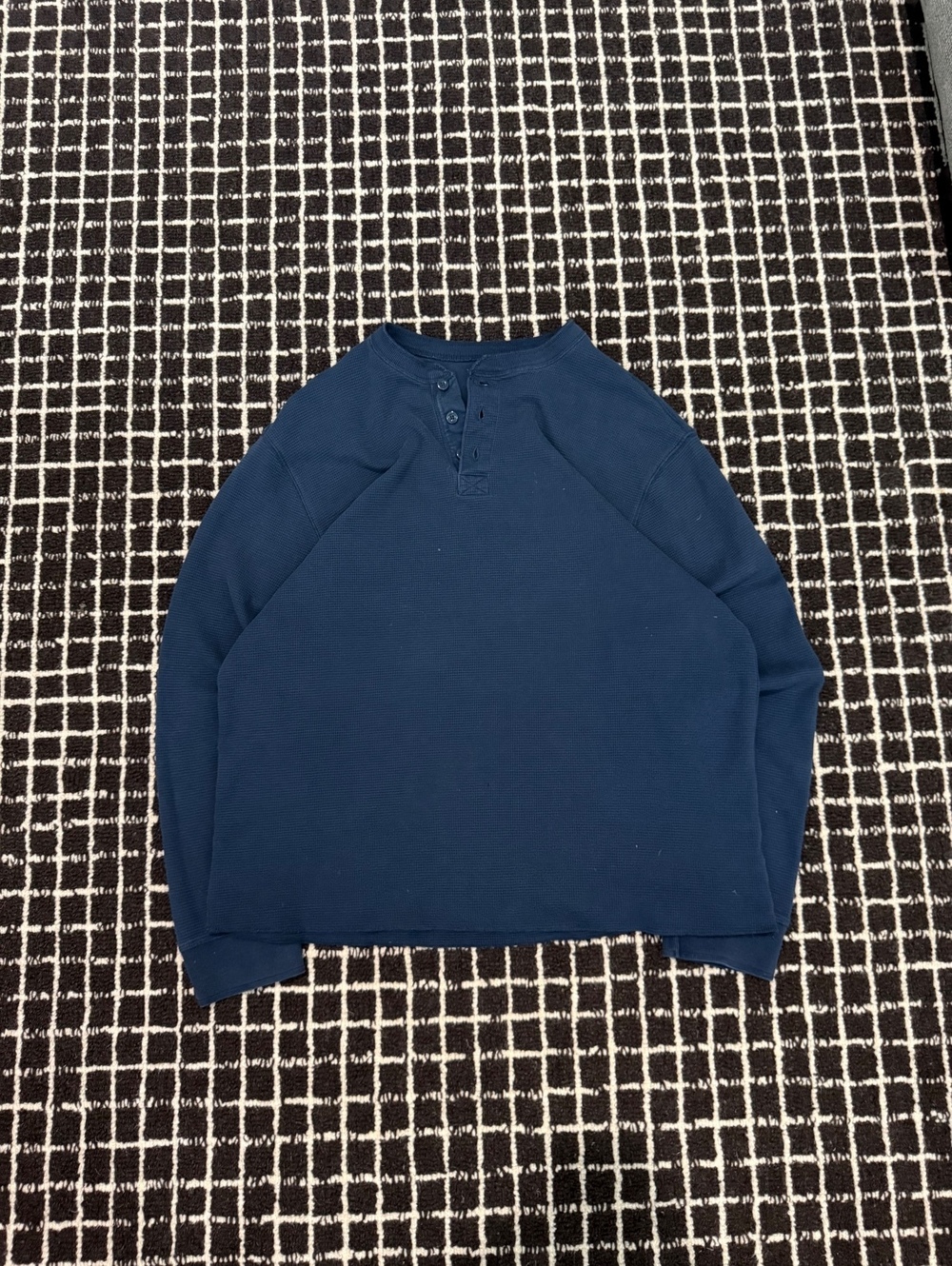 Sonoma Life + Style Men’s L Navy Waffle Knit Thermal Henley 100% Cotton